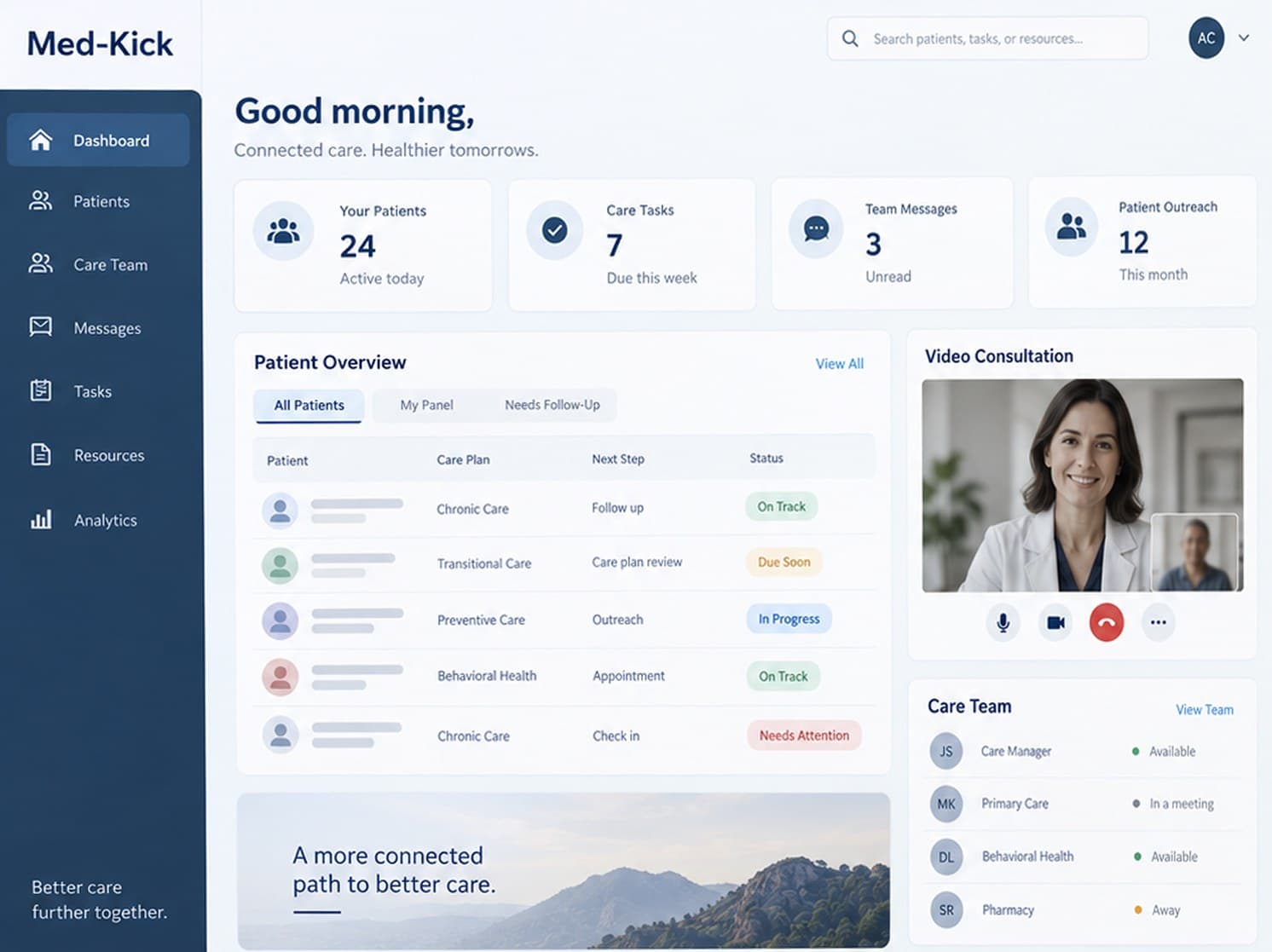 Concept image of the MedKick telehealth dashboard